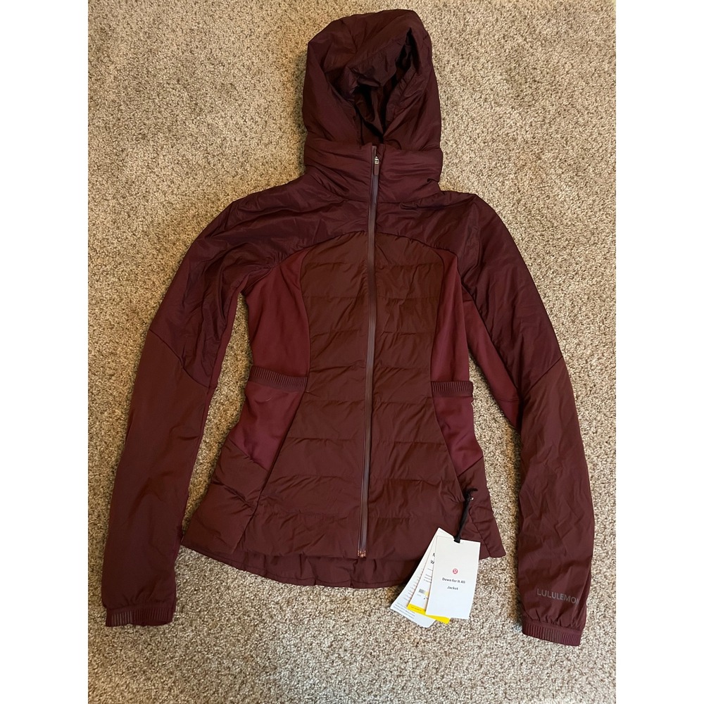 New NWT Lululemon Women Down for It All Jacket Size 4 Burgundy Goose Down Puffer